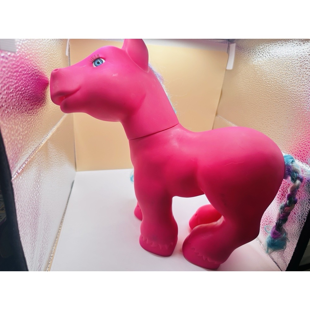 Vintage Style Pink Pony Toy Large Vinyl Horse Figure Braided Hair Doll